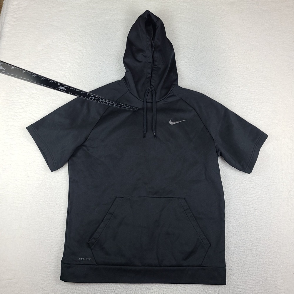 Nike Hoodie Mens XL Black Dri Fit Training Activewear Short Sleeve 836093